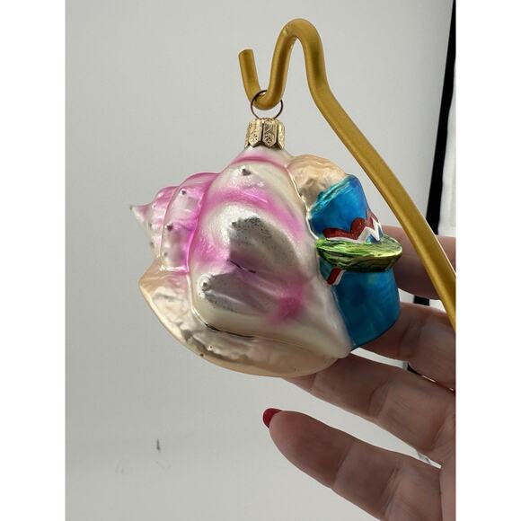 Christopher Radko Pink Conch Shell w/ Bucket Glass Ornament 3 Inch 2000s - Picture 3 of 5